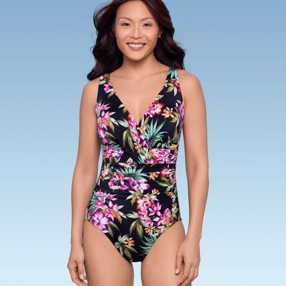 Aqua Green -  Women's One Piece Swimsuit Swimwear 6 U Floral Print - Picture 1 of 4